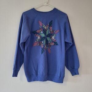 Hanes Purple Crewneck Sweatshirt with Floral Star Patch